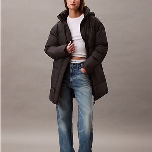 CALVIN KLEIN Duck Parka Puffer Jacket -Size L- Dark Tobacco Brown